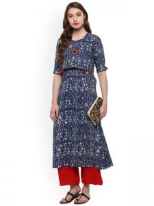 Women Blue Printed Straight Kurta