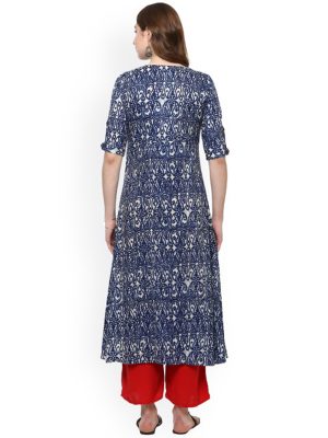 Women Blue Printed Straight Kurta