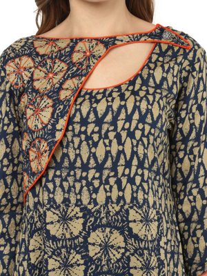 Women Blue & Beige Printed A-Line Kurta