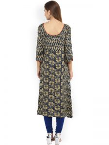 Women Blue & Beige Printed A-Line Kurta