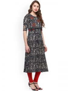 Women Black Printed Straight Kurta