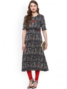 Women Black Printed Straight Kurta