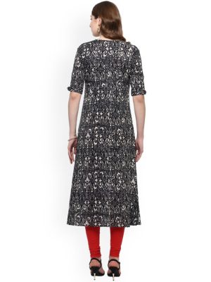 Women Black Printed Straight Kurta