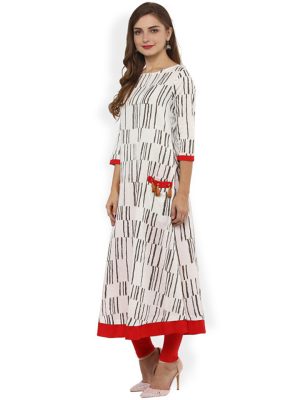 Women White Printed Straight Kurta