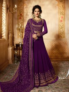 Hit Design Heavy Georgette Purple Colour Chen stitch Work & Stone Work Anarkali