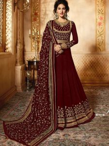 Hit Design Heavy Georgette Maroon Chen stitch Work & Stone Work Anarkali