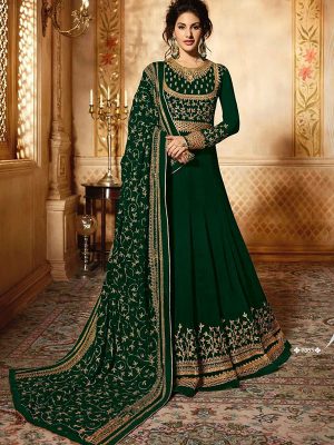 Hit Design Heavy Georgette Mehendi Colour Chen stitch Work & Stone Work Anarkali