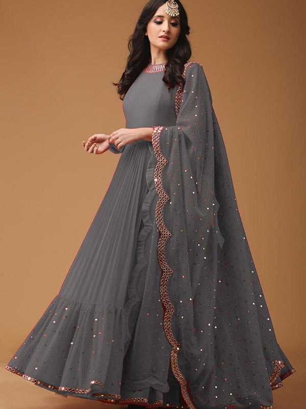 Wine Heavy Embroidery Gown With Diamond Work