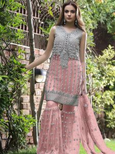 Fepik Net Heavy Embroidery Work Pink Palazo Suit