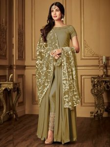 Heavy Georgette Coding & Stone Work Brown Anarkali Suit