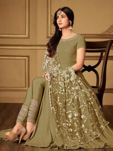 Heavy Georgette Coding & Stone Work Brown Anarkali Suit