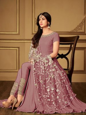 Heavy Georgette Coding & Stone Work Light Purple Anarkali Suit