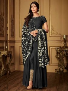 Heavy Georgette Coding & Stone Work Black Anarkali Suit