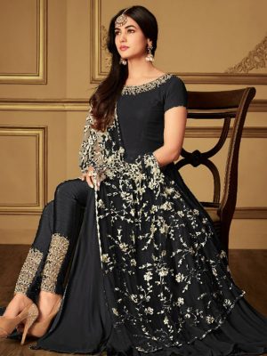 Heavy Georgette Coding & Stone Work Black Anarkali Suit