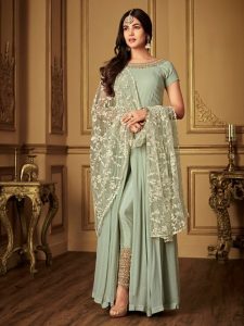 Heavy Georgette Coding & Stone Work Pista Anarkali Suit