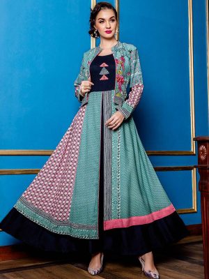 Multicolor Reyon Two Tone Heavy Designer Unique Pattern Kurti