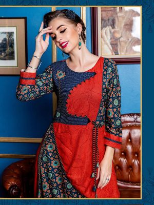 Reyon Two Tone Multicolor Heavy Designer Unique Pattern Kurti