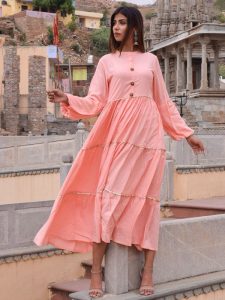 Maahiya Peach Gota Work Equisite Gher Style Kurta