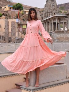 Maahiya Peach Gota Work Equisite Gher Style Kurta