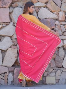 Pink Plain Cotton Kurta With Dupatta