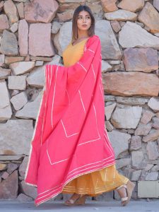 Pink Plain Cotton Kurta With Dupatta