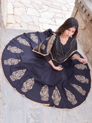 Anarkali Black Block Printed Block Printed Anarkali Kurta