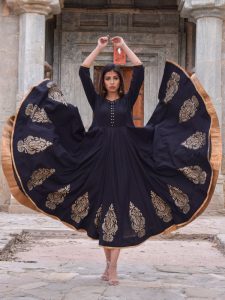 Anarkali Black Block Printed Block Printed Anarkali Kurta