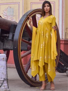 Anaya Yellow Block Printed Gold Hand Block Printing Kurta