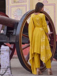 Anaya Yellow Block Printed Gold Hand Block Printing Kurta