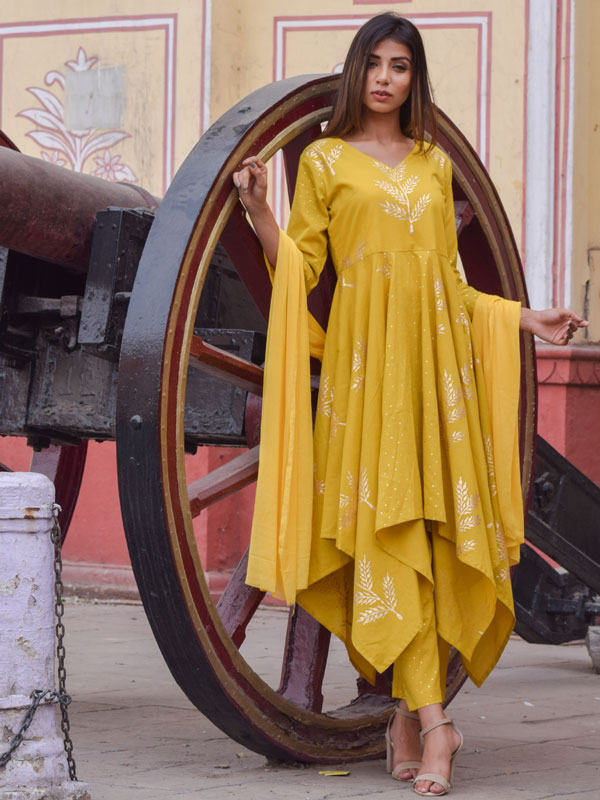 Anaya Yellow Block Printed Gold Hand Block Printing Kurta - Zakarto