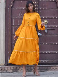 Maahiya Yellow Gota Work Equisite Gher Style Kurta