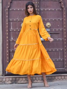 Maahiya Yellow Gota Work Equisite Gher Style Kurta