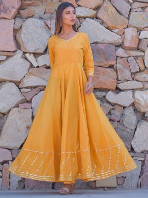 Yellow Plain Cotton Kurta With Dupatta