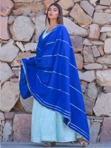 Sky-Blue Plain Cotton Kurta With Dupatta