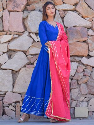 Blue Ethnic Gown With Dupatta