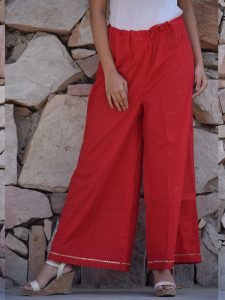 Red Plain Cotton Ethnic Gher Pleated Kurta Plazzo And Dupatta