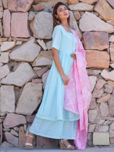 Ethnic Gher Pleated Kurta Plazzo And Dupatta