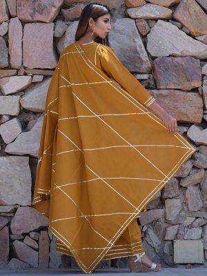 Yellow Plain Cotton Kurta With Dupatta