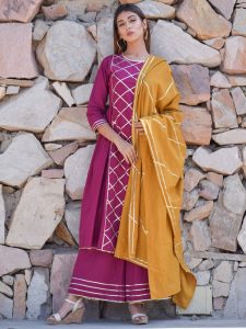 Purple Plain Cotton Kurta Sets