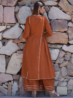 Brown Plain Cotton Kurta Sets