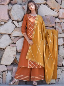 Ethnic Gota Work Kurta Plazzo And Dupatta