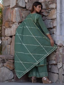 Light-Olive Plain Cotton Kurta Sets