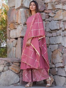 Pink Plain Cotton Kurta Sets