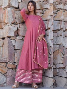 Pink Plain Cotton Kurta Sets