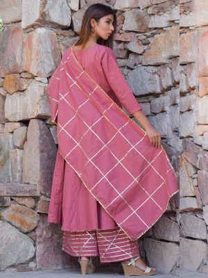 Pink Plain Cotton Kurta Sets