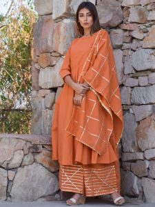 Ethnic Mukaish Work Kurta Palazzo And Dupatta