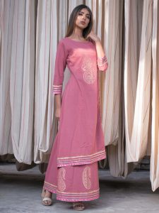 Mehroo Pink Plain Cotton Kurta