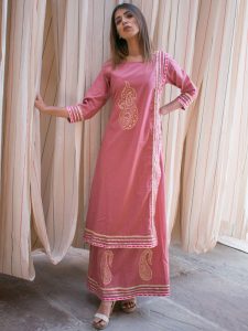 Mehroo Pink Plain Cotton Kurta