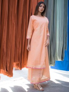 Pink Mehroo Plain Cotton Kurta