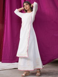 Wight Mehroo Ethnic Work Kurta And Dupatta